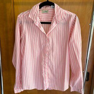 LL BEAN  Pink Stripe Button Down